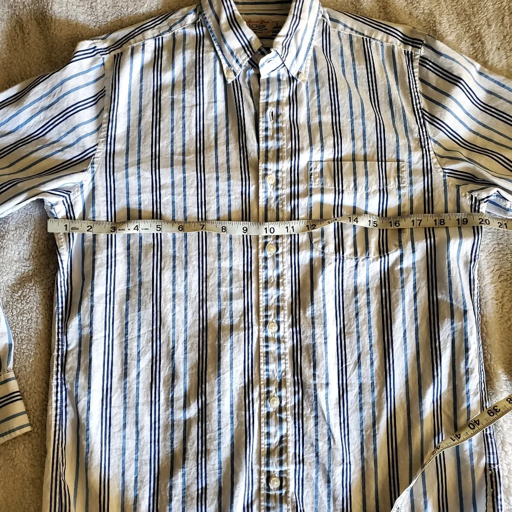 J. Crew Men Secret Wash Blue Striped‎ Poplin Long Sleeve Shirt Office Career